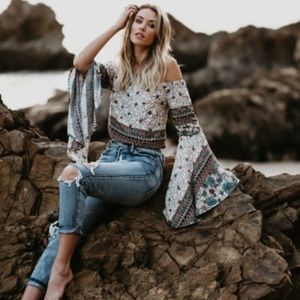 boho bell sleeve off-shoulder bodysuit